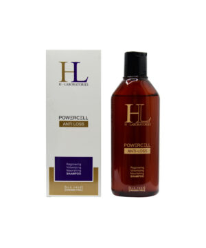 شامپو ضد ریزش مو اچ ال HL با بسته‌بندی سفید و سبز، حاوی کافئین برای تقویت و کاهش ریزش مو